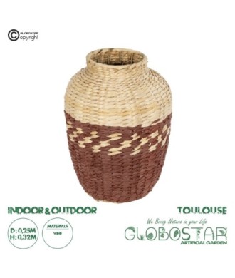 GloboStar® Artificial Garden TOULOUSE 21225 Διακοσμητικό Πλεκτό Καλάθι - Κασπώ Γλάστρα - Flower Pot Μπεζ με Κόκκινο Π25 x M25 x Υ32cm